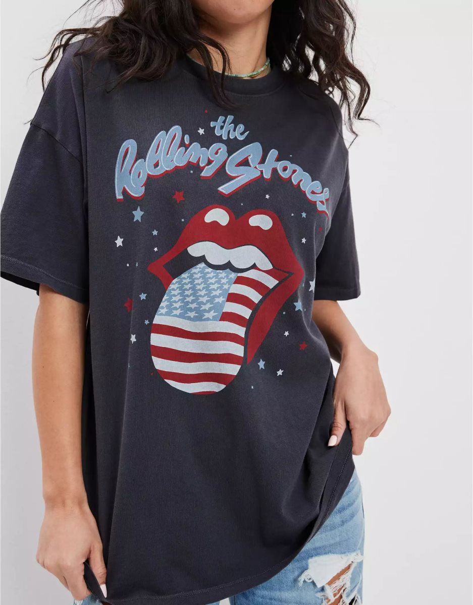 T Shirts American Eagle AE Oversized Rolling Stones Graphique Tee Noir Femme | SNK-02122845